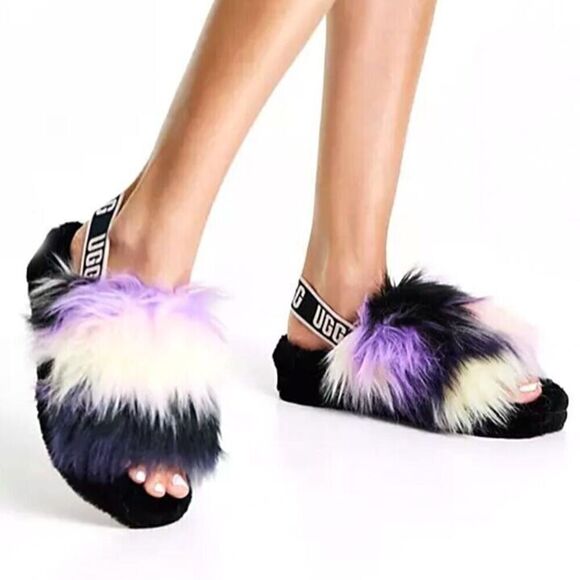 UGG - Women’s "Fluff Yeah" Shearling Slipper Magnolia Tie Dye- Size US 9 Purple - Picture 1 of 14